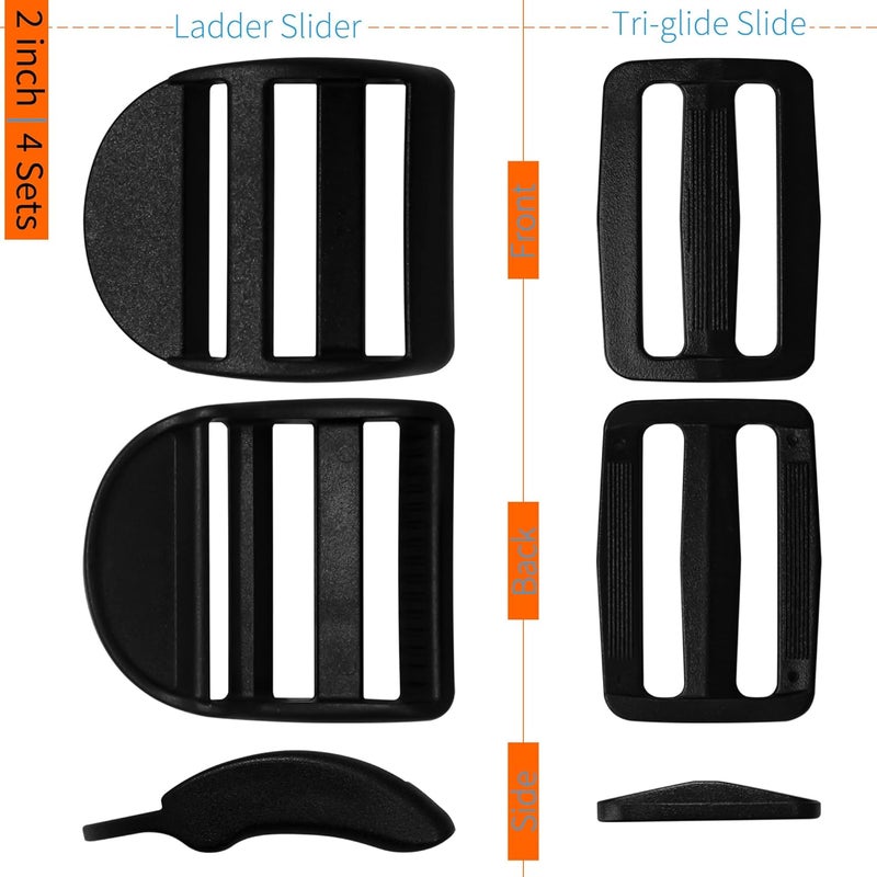 LASIGHT 4 Pack Slider Ladder Lock Buckle and Tri-glide Slide for 3/4", 1", 1-1/4", 1-1/2", 2" Webbing Strap - Image 4